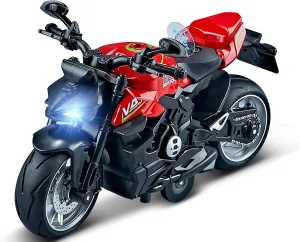 Pull Back Motorcycle Toys, Ducati Gift with Music Lighting, Street Fighter Motorcycles Toy for Boys Kids Age 3-12 Year Old (Red)