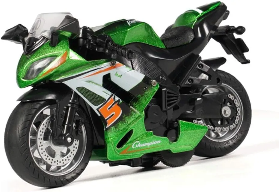 Pull Back Motorcycle Toys, Tiny Gift with Music Lighting, Race Motorcycles Toy for Boys Kids Age 3 4 5 6 7 8 Year Old (Green)