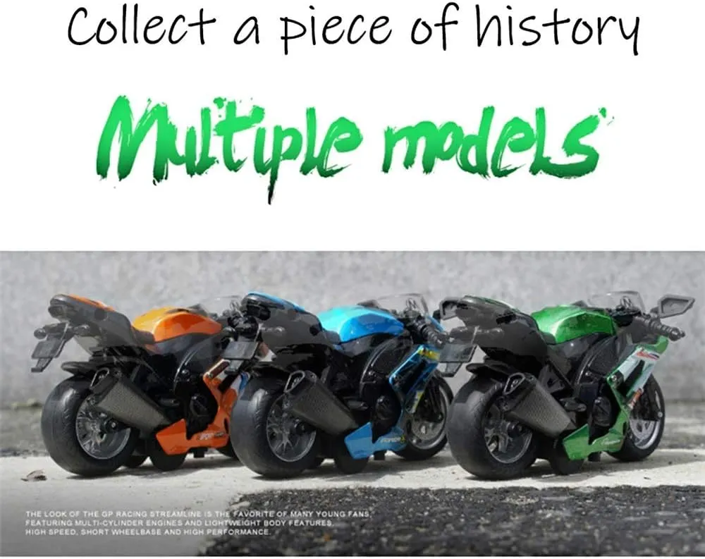 Pull Back Motorcycle Toys, Tiny Gift with Music Lighting, Race Motorcycles Toy for Boys Kids Age 3 4 5 6 7 8 Year Old (Green)
