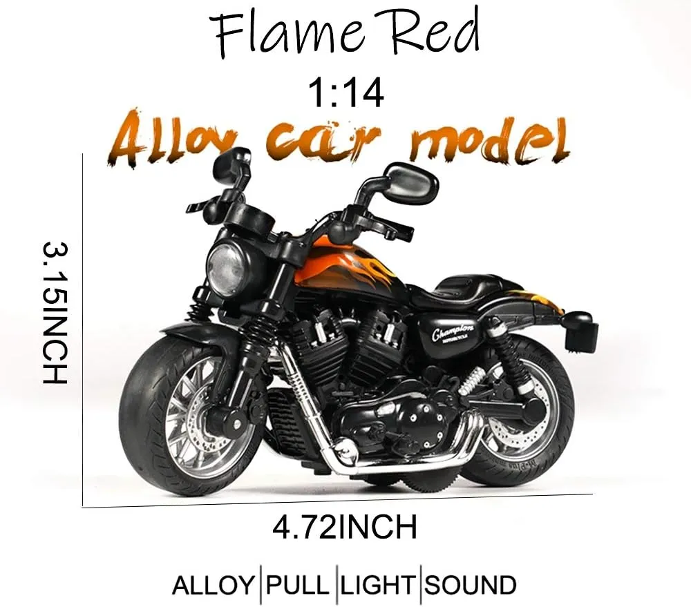 Pull Back Motorcycle Toys, Tiny Gift with Music Lighting, Retro Motorcycles Toy for Boys Kids Age 3 4 5 6 7 8 Year Old (Black)