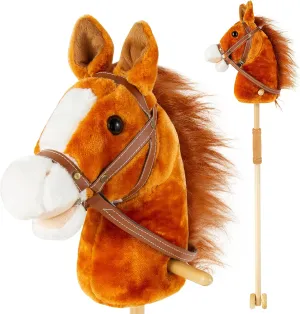 PUNP 36'' Plush Horse Riding Stick, Handsewn Head, Sturdy Wood Stick, Plus Neighing & Clip-Clop Sounds