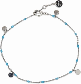 Pura Vida Anklet 9" Silver Enamel Chain Beaded Anklet - Ankle Bracelets for Women with Dangling Charms - Silver Anklets for Women, Cute Anklets, Boho Jewelry for Women - 1" Extender