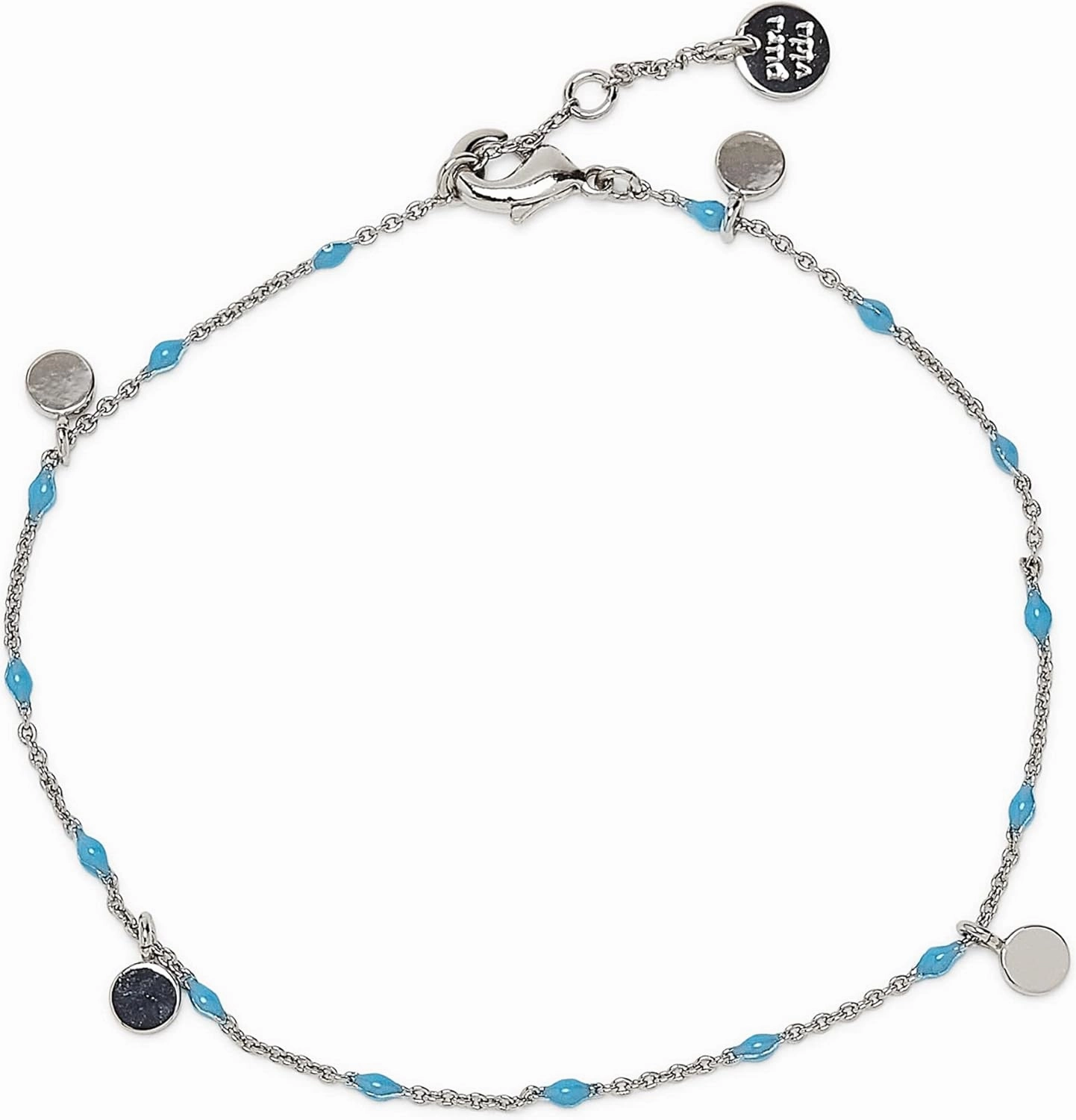 Pura Vida Anklet 9" Silver Enamel Chain Beaded Anklet - Ankle Bracelets for Women with Dangling Charms - Silver Anklets for Women, Cute Anklets, Boho Jewelry for Women - 1" Extender