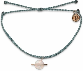 Pura Vida Bracelet White Opal Silver Saturn Charm Bracelet - Adjustable with Waterproof Band, String Bracelet for Women - Stackable Bracelets, Handmade Braceletss - Smoke Blue