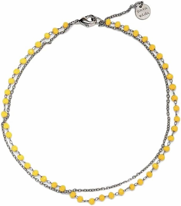 Pura Vida Silver-Plated Neon Beads Chain Anklet - Adjustable Band, Brand Charm, Brass Base - One Size
