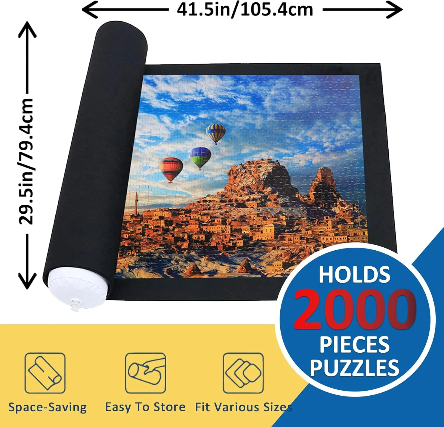 Puzzle Mat Roll Up Puzzles Board for Jigsaw Up to 2000, 1500, 1000, 500 Pieces Large Portable Table Saver Mats Puzzle Keeper Cover with Sorter Trays Storage Bag Kit Holder Organizer Pad for Adults Kid