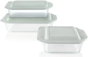 Pyrex Deep 3-Pack Glass Baking Dish Set (9"x13", 7"x11", 8"x8") With BPA-Free Lids, Rectangular Glass Bakeware, Dishwasher, Microwave, Freezer & Pre-Heated Oven Safe