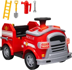 Qaba 12V Ride on Fire Truck, Battery Powered Electric Car for Kids with Siren, Flashing Lights Fire Extinguisher, Soft Start, Horn Music, Red