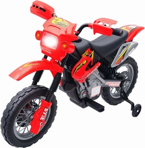 Qaba 6V Kids Motorcycle Dirt Bike Electric Battery-Powered Ride-On Toy Off-Road Street Bike with Training Wheels Red