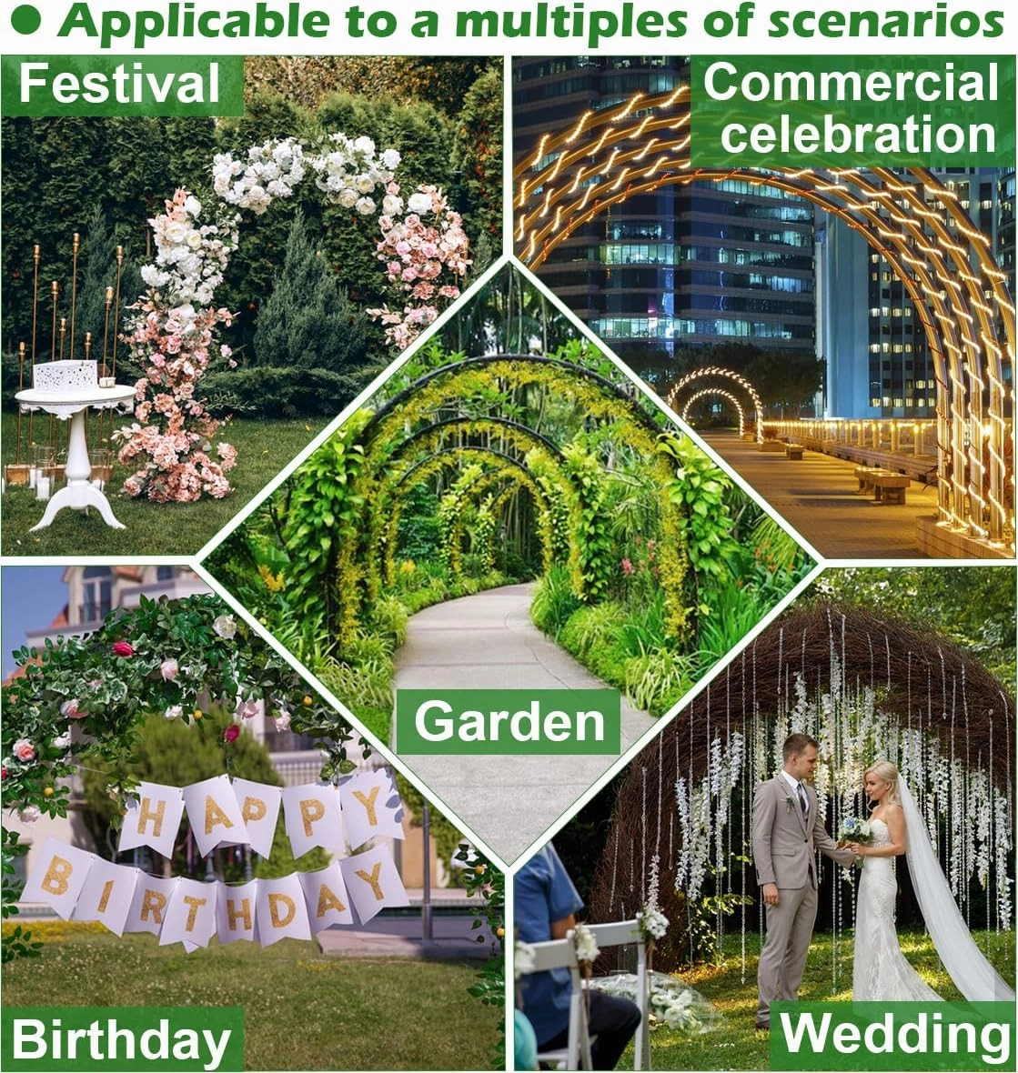 Queension Extra Large Garden Arch 7.2Ft Wide 9.2Ft High, Wedding Arch for Ceremony, Outdoor Garden Trellis for Climbing Plant, Metal Balloon Arches Backdrop Stand with Prongs Base, Gold