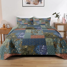 Quilt Set Twin Size, Floral Spring Vintage 2 Pcs Soft Bed Cover Bedding Set for Kids and Adults, Flower Botanical Retro Lightweight Bedspread Coverlet with Pillow Sham for All Season