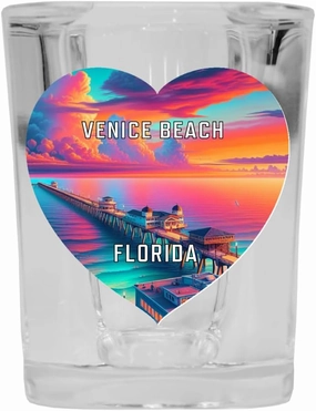 R and R Imports Venice Beach Florida Travel Souvenir Destination Heart Shape 2 Ounce Shot Glass Square 4-Pack
