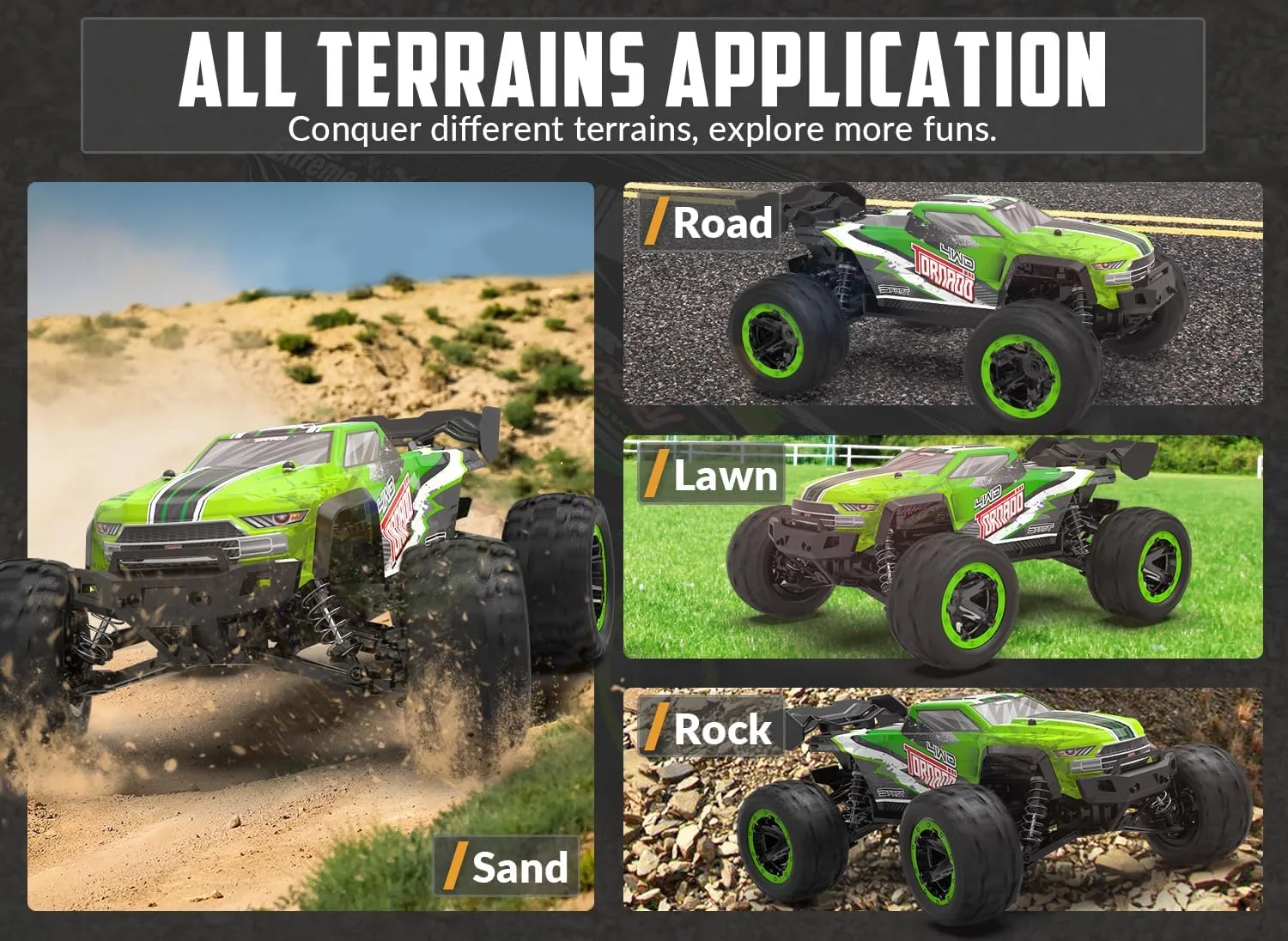 RACENT RC Truck 1:16 4x4 All Terrain RC Car 40KPH High Speed Remote Control Cars for Boys, Off-Road Monster Truck with 2.4Ghz Radio Control, 2 Batteries, Gifts for Kids Adults