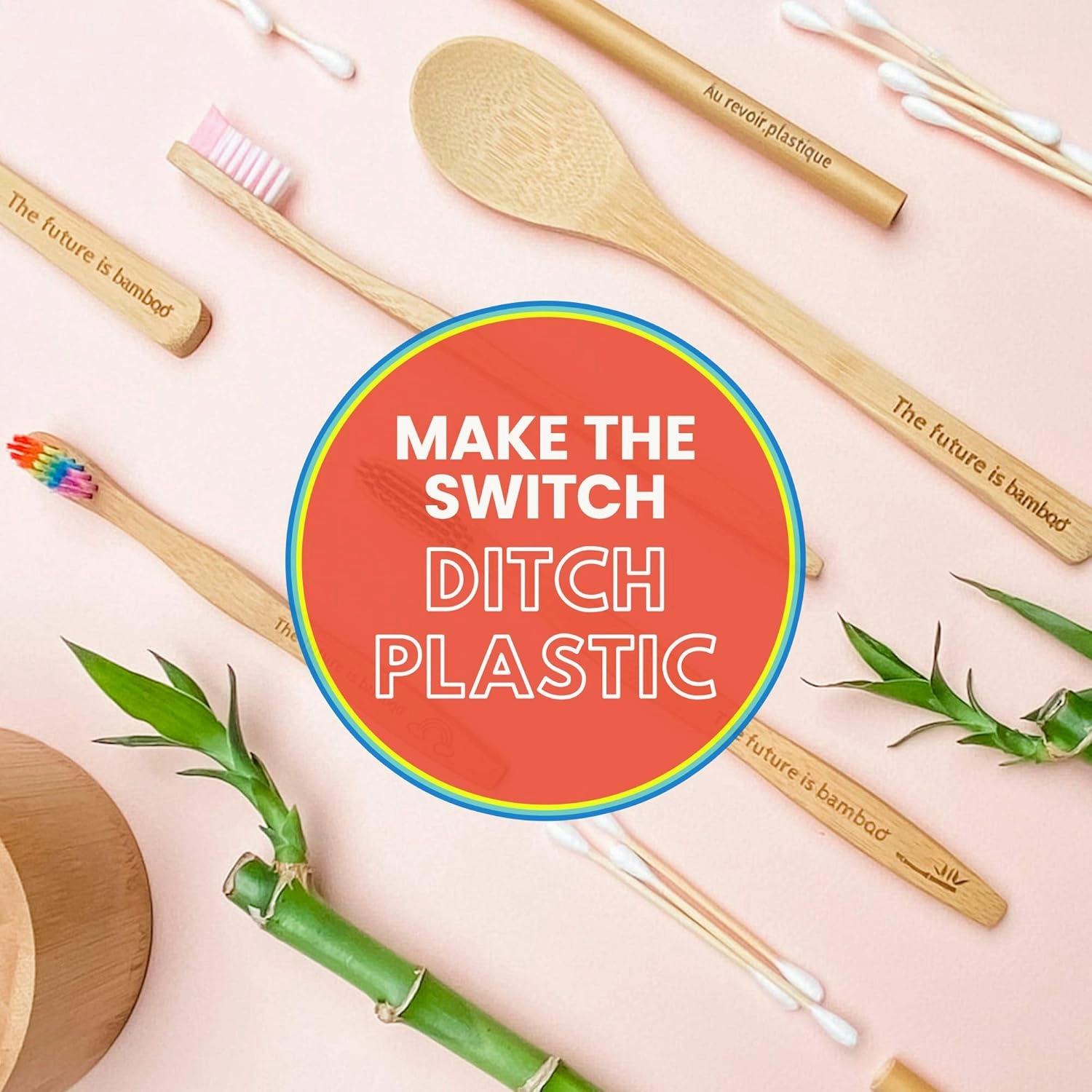 Rainbow Toothbrush for Kids - Made from Sustainable Bamboo for a Natural & Eco-Friendly Feel, Soft Wave Bristles, Biodegradable Wooden Handle | (Pack of 4, Rainbow)
