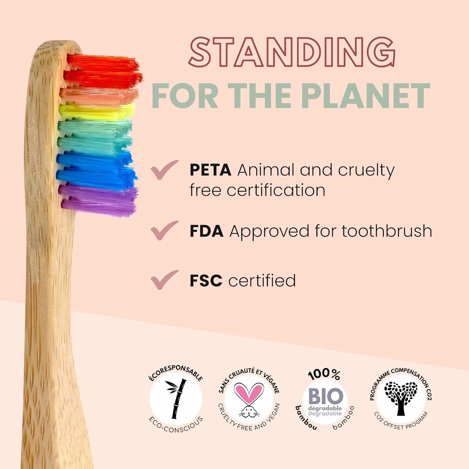 Rainbow Toothbrush for Kids - Made from Sustainable Bamboo for a Natural & Eco-Friendly Feel, Soft Wave Bristles, Biodegradable Wooden Handle | (Pack of 4, Rainbow)