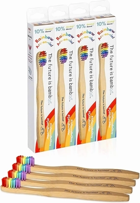 Rainbow Toothbrush for Kids - Made from Sustainable Bamboo for a Natural & Eco-Friendly Feel, Soft Wave Bristles, Biodegradable Wooden Handle | (Pack of 4, Rainbow)