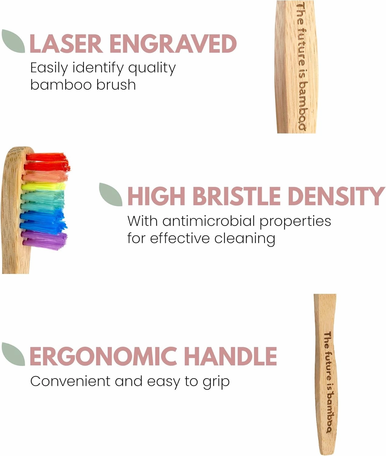 Rainbow Toothbrush for Kids - Made from Sustainable Bamboo for a Natural & Eco-Friendly Feel, Soft Wave Bristles, Biodegradable Wooden Handle | (Pack of 4, Rainbow)
