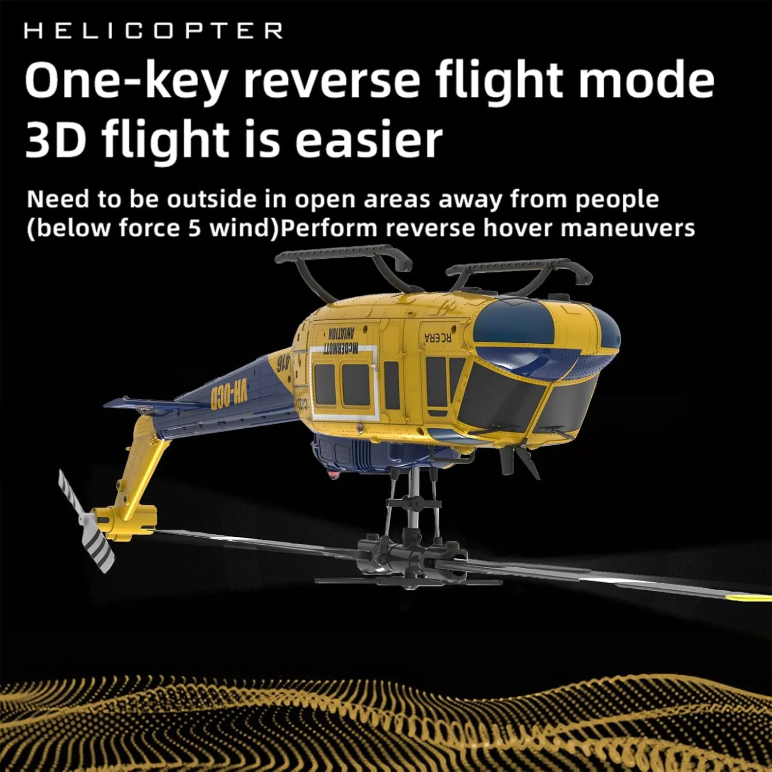 RC ERA C032 UH-1 Huey Helicopter - Remote Control Helicopters for Adult, 1/48 Sacle 2.4G 6CH Gyro Stabilized Aircraft with Altitude Hold & Optical Flow,3D Stunt Drone (Yellow)