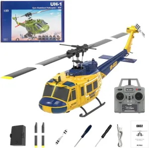 RC ERA C032 UH-1 Huey Helicopter - Remote Control Helicopters for Adult, 1/48 Sacle 2.4G 6CH Gyro Stabilized Aircraft with Altitude Hold & Optical Flow,3D Stunt Drone (Yellow)