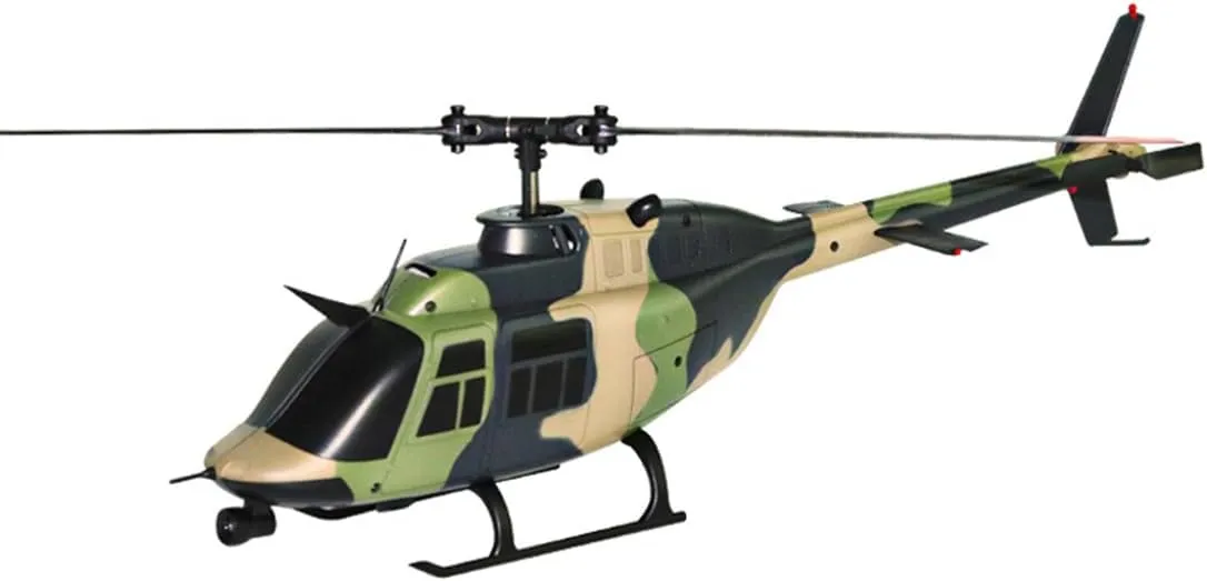 RC Helicopter for Adults, 1/33 Scale C138 Bell 206 2.4G 6CH Single-Propeller Flybarless Remote Control Helicopter, Aircraft for Beginners (Camo)