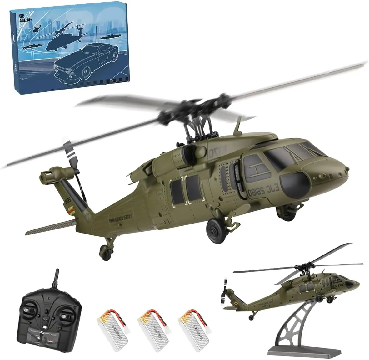 RC Helicopter Model, K170 UH60L 170 Size 2.4G 4CH Flybarless Brushless Motor Remote Control Helicopter with Altitude Hovering and 6-Axis Gyroscope for Adults Beginners (RTF Version)