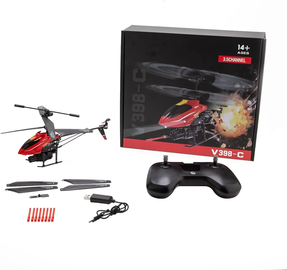 RC Helicopter Model, WL V398-C Missile Aircraft 2.4G 4CH Dual Blade RC Helicopter with Adjustable Left/Right Hand Throttle, Indoor RC Flying Toys
