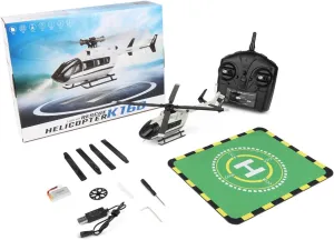 RC Helicopter, WL-K160 EC-145 160-Class 2.4G 4CH 4-Propeller Flybarless Scale RC Helicopter Model with Adjustable Left/Right-Hand Throttle, Gift for Him (RTF Version/1 Battery)