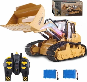 RC Loader Construction Truck 14.5" Remote Control Bulldozer Crawler with Lights 9 Channel RC Front Loader with Lights and Sound Effects 2.4G Full Function Engineering Vehicle Excavator Toys