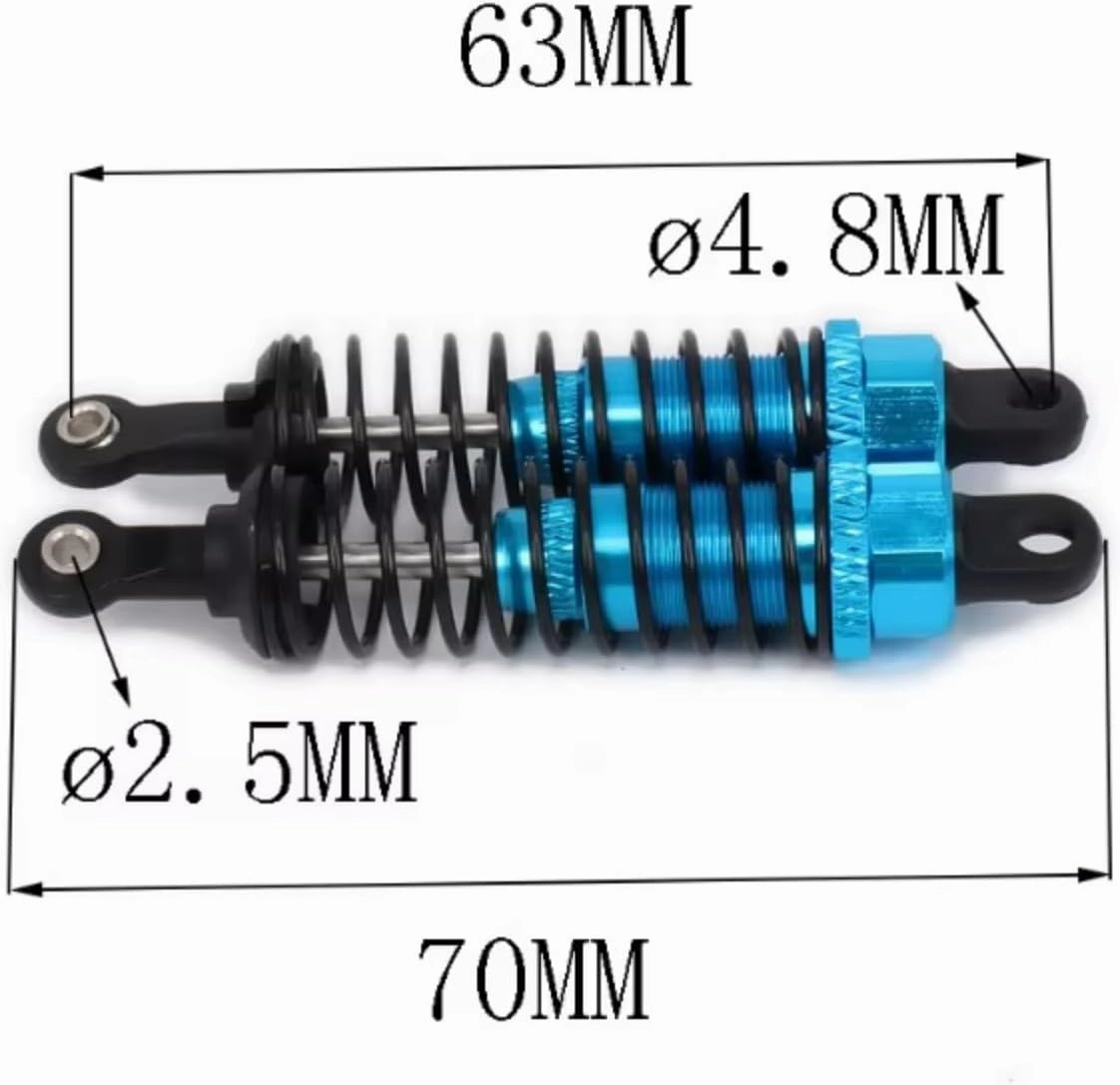 Rc Shock Absorber For Hsp For Hpi For Losi 1/16 2PCS Oil Adjustable 70mm Alloy Aluminum Rear Shock Absorber Damper RC Car For Buggy Truck Upgraded Parts(Blue)