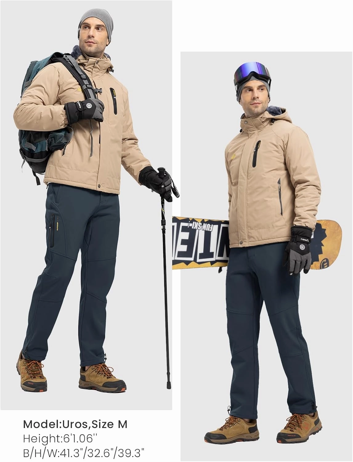 Rdruko Men's Snow Pants Waterproof Insulated Winter Hiking Pants Snowboard Fleece Lined Softshell Ski Pants