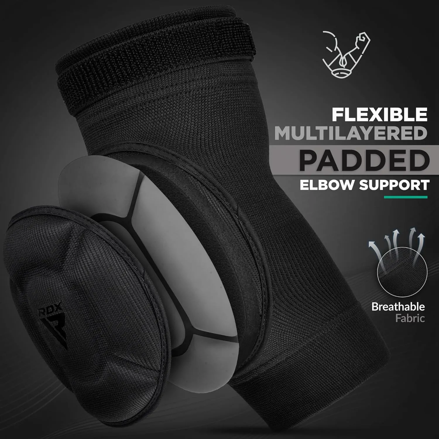 RDX Elbow Pads, Muay Thai MMA Kickboxing Sparring Elbow Guard, Martial Arts Striking Protection,Wrestling Basketball Adjustable MTB Volleyball Compression Padded Sleeve, Men Women