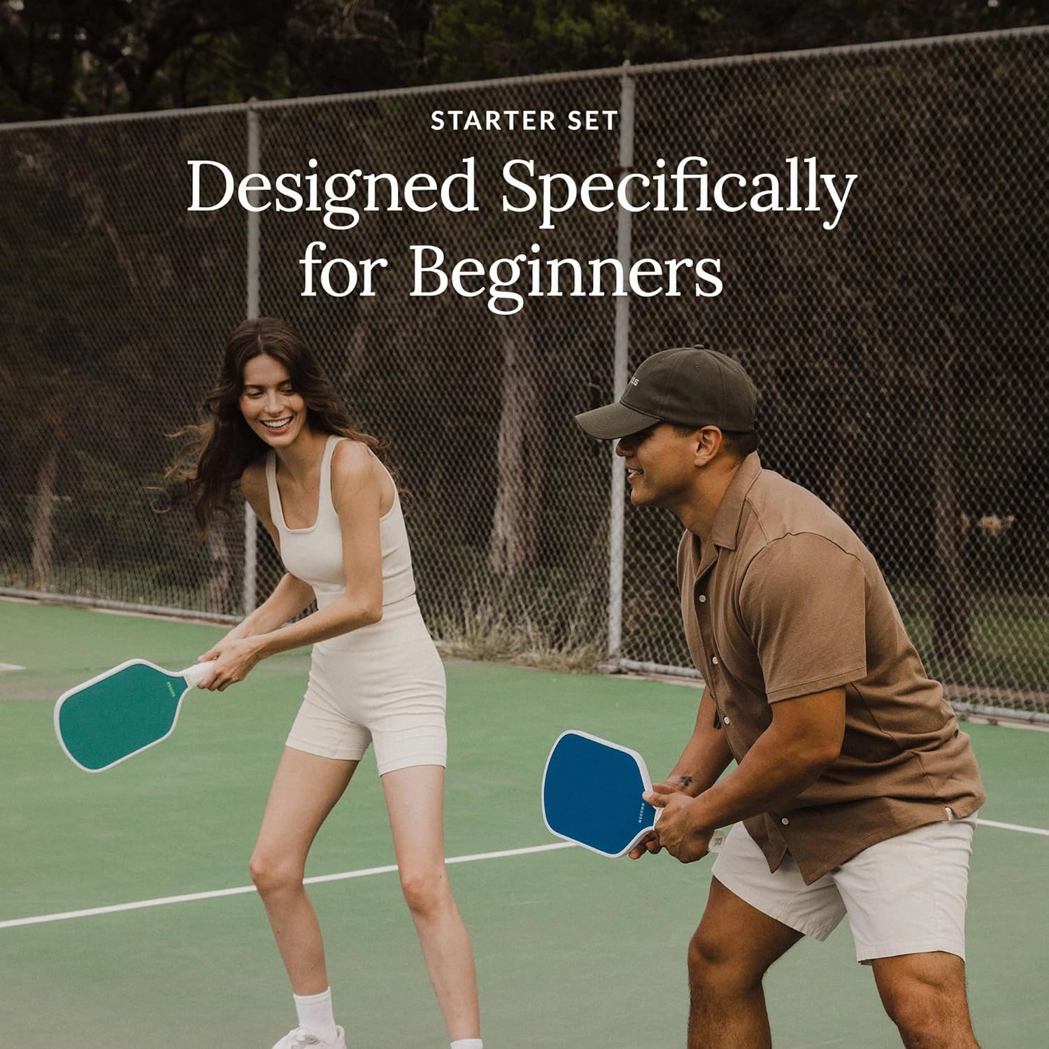 Recess Pickleball Starter Set of Premium Pickleball Paddles and Four (4) Pickle Balls - Lightweight, Honeycomb Core & Comfort Grip Handles - Perfect for Beginners