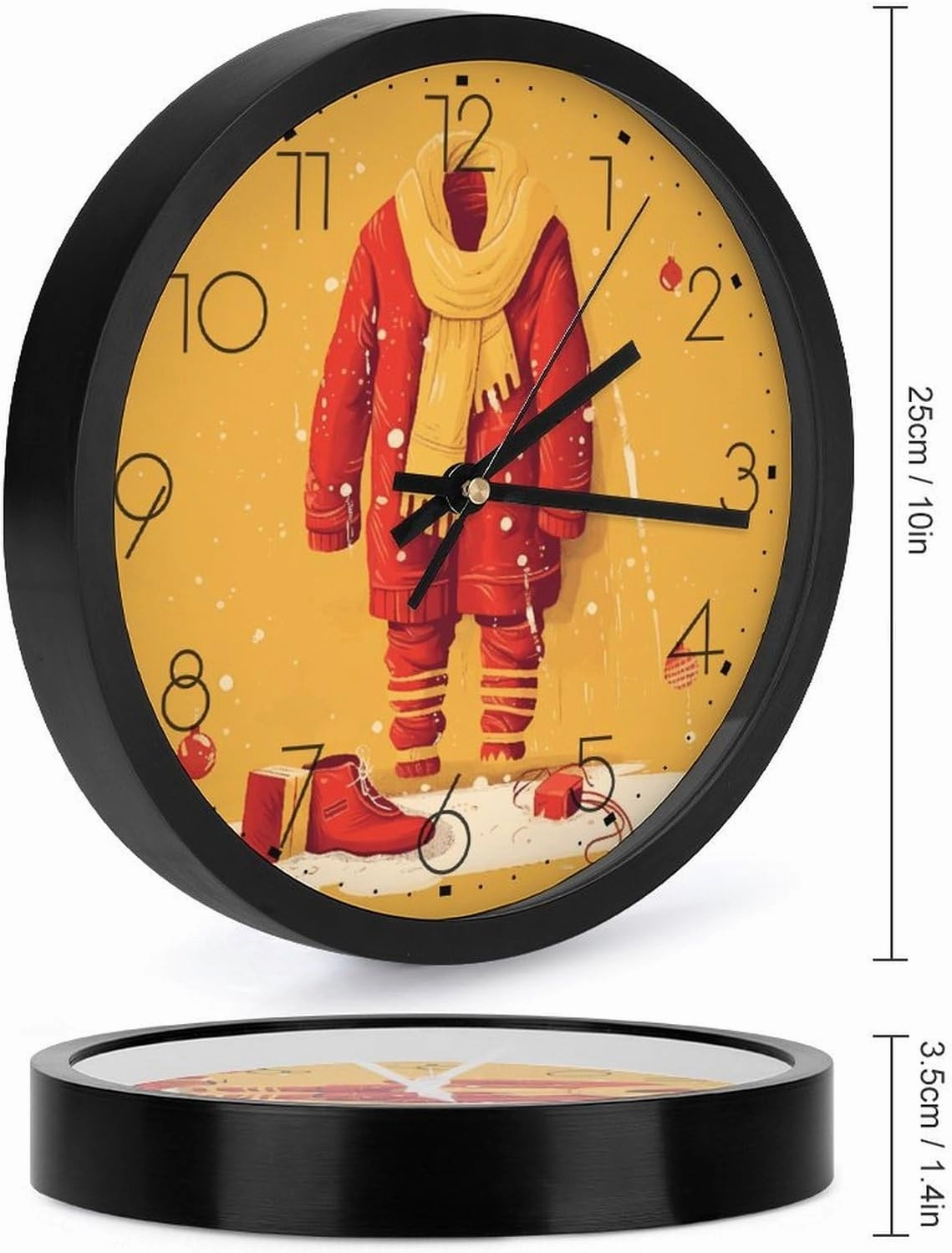 Red Clothes and Shoes Wall Clock 10 Inch Silent Non-Ticking Round Clocks Battery Operated Modern Kitchen Clock Wall Decor for Living Room Office Home Bedroom Kitchen Bathroom