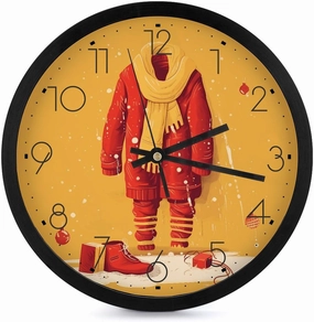 Red Clothes and Shoes Wall Clock 10 Inch Silent Non-Ticking Round Clocks Battery Operated Modern Kitchen Clock Wall Decor for Living Room Office Home Bedroom Kitchen Bathroom