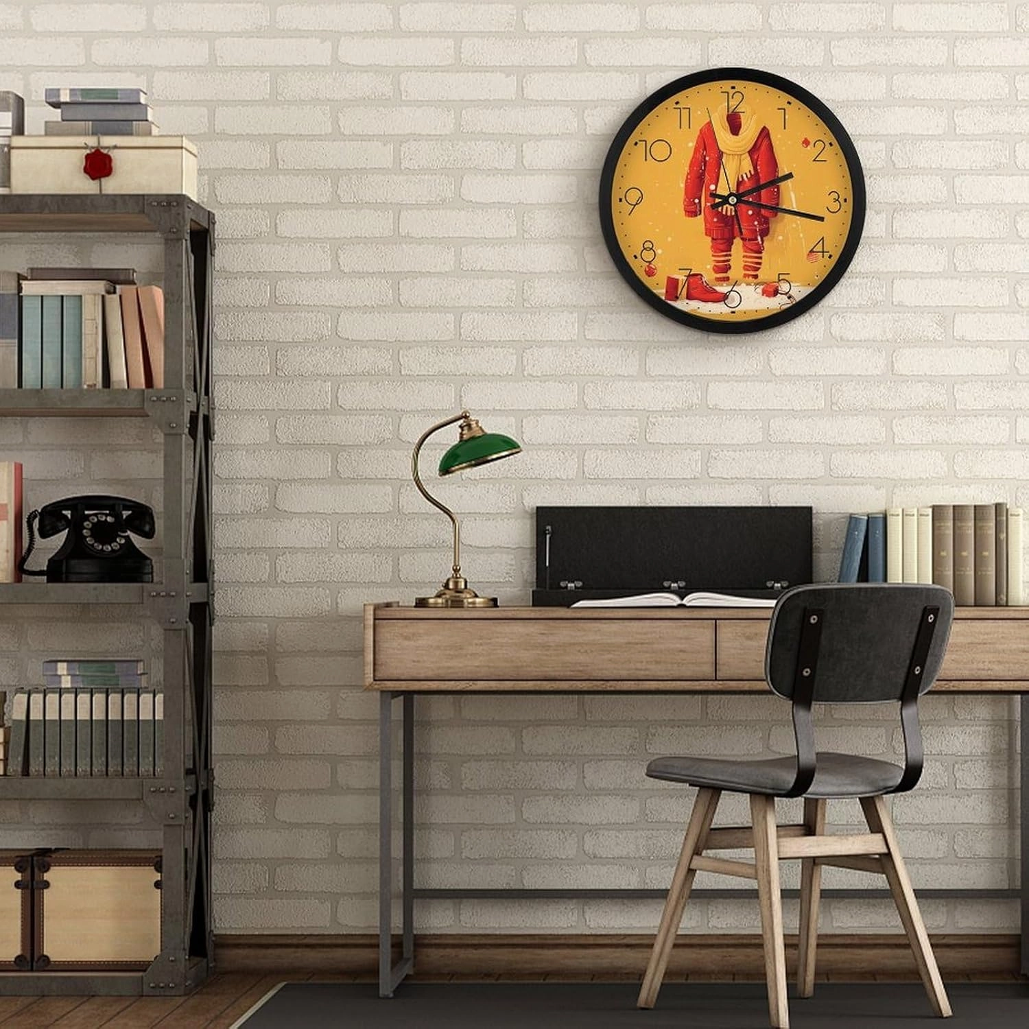 Red Clothes and Shoes Wall Clock 10 Inch Silent Non-Ticking Round Clocks Battery Operated Modern Kitchen Clock Wall Decor for Living Room Office Home Bedroom Kitchen Bathroom