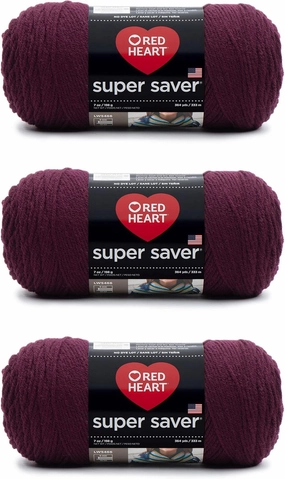 Red Heart Super Saver Claret Yarn - 3 Pack of 198g/7oz - Acrylic - 4 Medium (Worsted) - 364 Yards - Knitting/Crochet