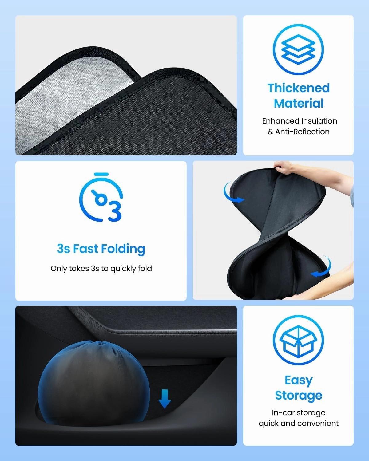 REEVAA Upgraded Tesla Model Y Sunshade Windshield [Tailored Fit, 100% Sun Protection] Foldable Sunshade Accessories with Storage Bag Fit Model Y 2019-2025, Silver Coating