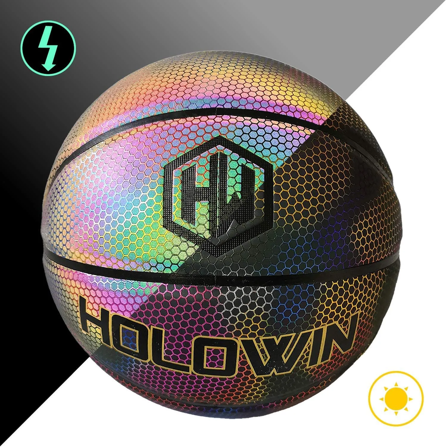 Reflective Glowing Holographic Luminous Basket Ball for Night Game, Perfect HoloHoops Gifts Toys