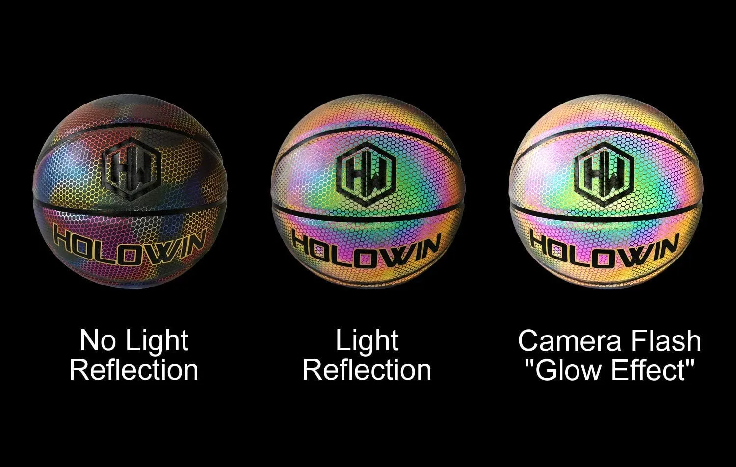 Reflective Glowing Holographic Luminous Basket Ball for Night Game, Perfect HoloHoops Gifts Toys