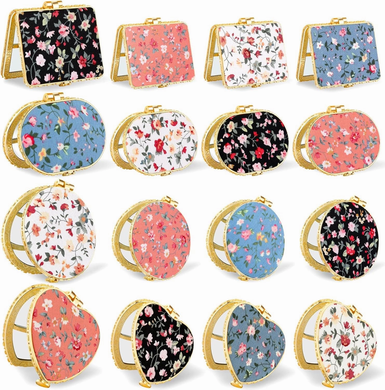 Remerry 48 Pieces Compact Mirror for Purse Small Flower Pocket Mirror Portable Floral Retro Folding Tea Party Favors Makeup Travel for Women Mother (Stylish Style)