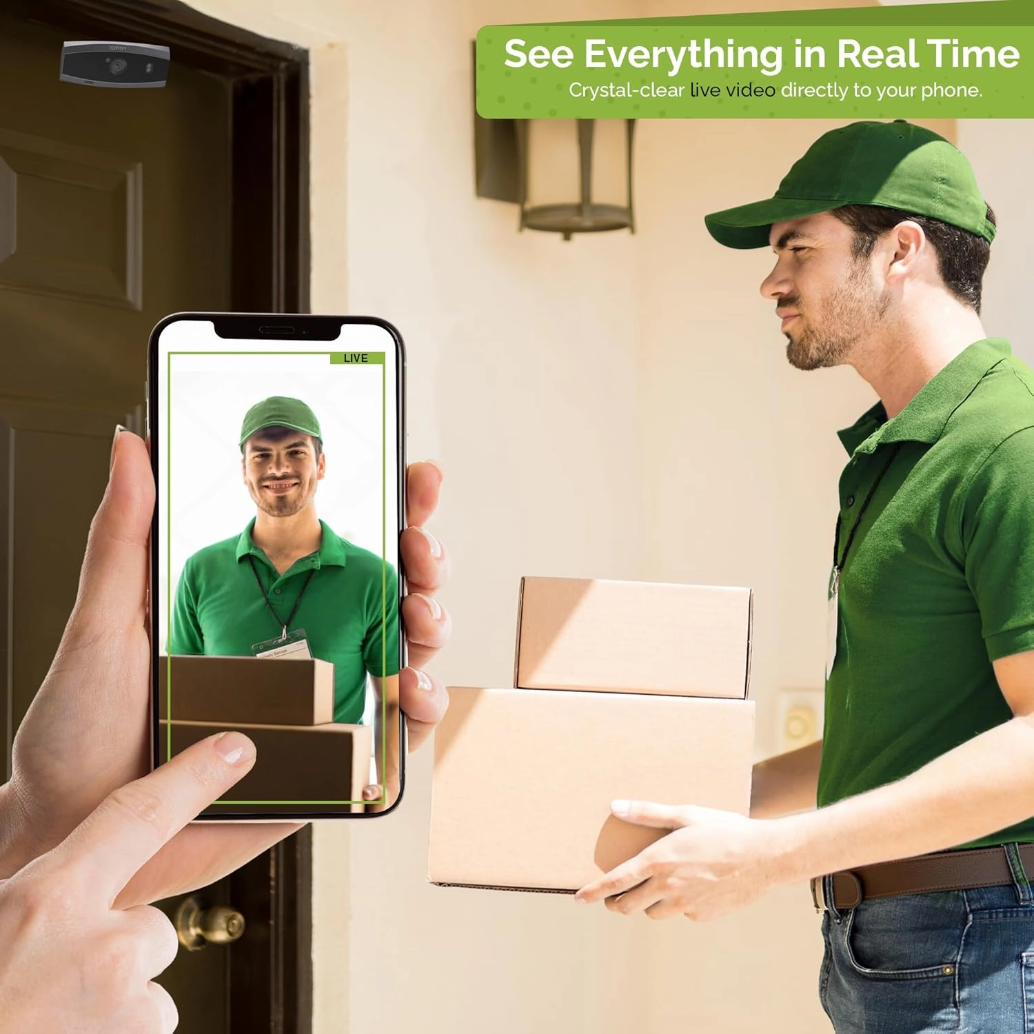Remo  DoorCam 3 Over-The-Door Wireless Security Camera, 3-Day Rolling Video Storage with No Subscription, 1080p Video, Night Vision, 2-Way Talk, AI with Human Detection & Alexa Compatibility