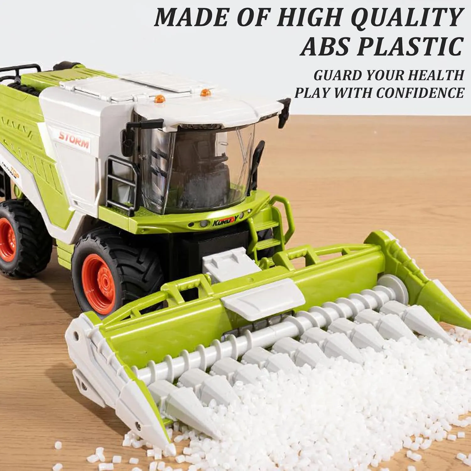 Remote Control Harvester Toy, 1:24 Scale Farm Tractor Toy with LED Lights, Sounds Effects & Spray, 2.4GHz Simulation RC Tractor Truck Birthday Gift for Boys Girls 3-8