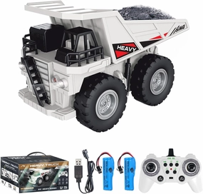Remote Control Dump Truck, 2.4Ghz 11 Channel Construction Vehicle Toy with Lights Music, Electric Truck Toys for Kids Birthday Gift Ages 3 