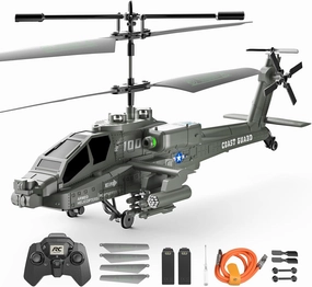 Remote Control Military Flying Helicopter Toy, 2.4GHz, 3.5 Channels Helicopter with Gyro & LED Light, Altitude Hold, RC Helicopters for Kids Adults Beginner (Green)