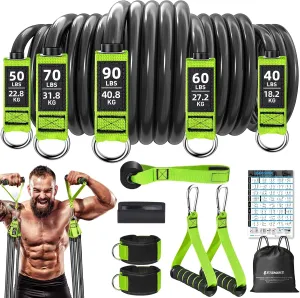 Resistance Bands, Heavy Duty Exercise Bands for Working Out, Green Workout Bands with Handles, Stretch Band for Men, Fitness Bands for Home Workouts, Muscle Training, Strength, Slim, Yoga