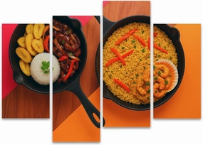 Rice seafood Lomo saltado Typical food Peruvian cuisine Canvas Prints Wall Decor 4 Pieces Contemporary Framed Artworks for Living Room Bedroom Bathroom Office Home Decoration Gifts