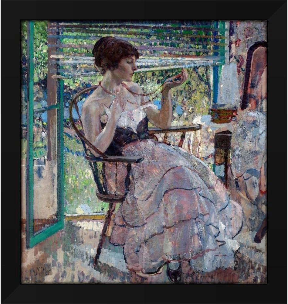 Richard E. Miller 28x30 Extra Large Black Modern Framed Art Print Titled: The Necklace (Ca. 1924)