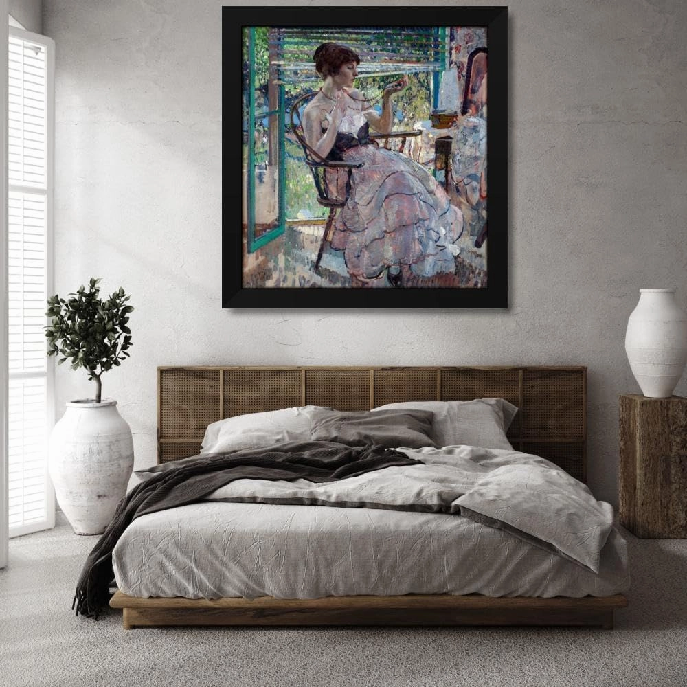 Richard E. Miller 28x30 Extra Large Black Modern Framed Art Print Titled: The Necklace (Ca. 1924)