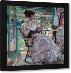 Richard E. Miller 28x30 Extra Large Black Modern Framed Art Print Titled: The Necklace (Ca. 1924)