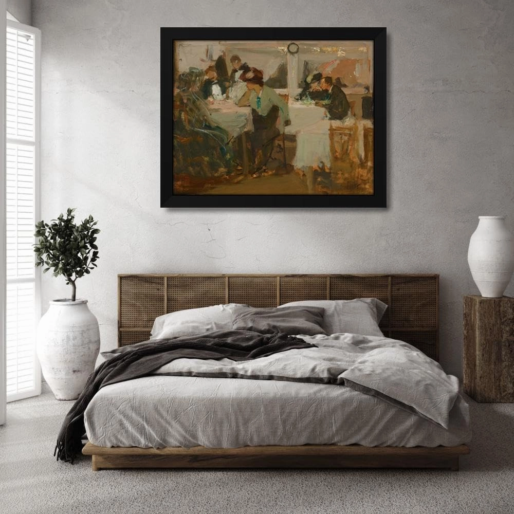 Richard E. Miller 47x36 Huge Black Modern Framed Art Print Titled: Café De Paris (Circa 1903-1908)